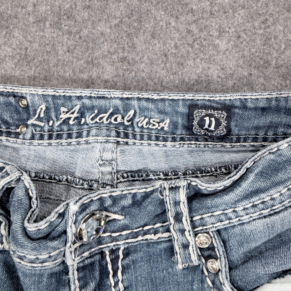 LA Idol USA Womens Bootcut Jeans Size 11 Medium Wash Rhinestone Embellished Y2K - Picture 3 of 14